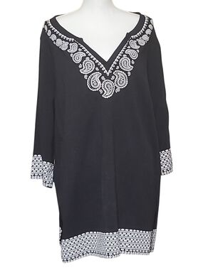 Lane Bryant Black Paisley Rhinestone V-Neck Tunic Top